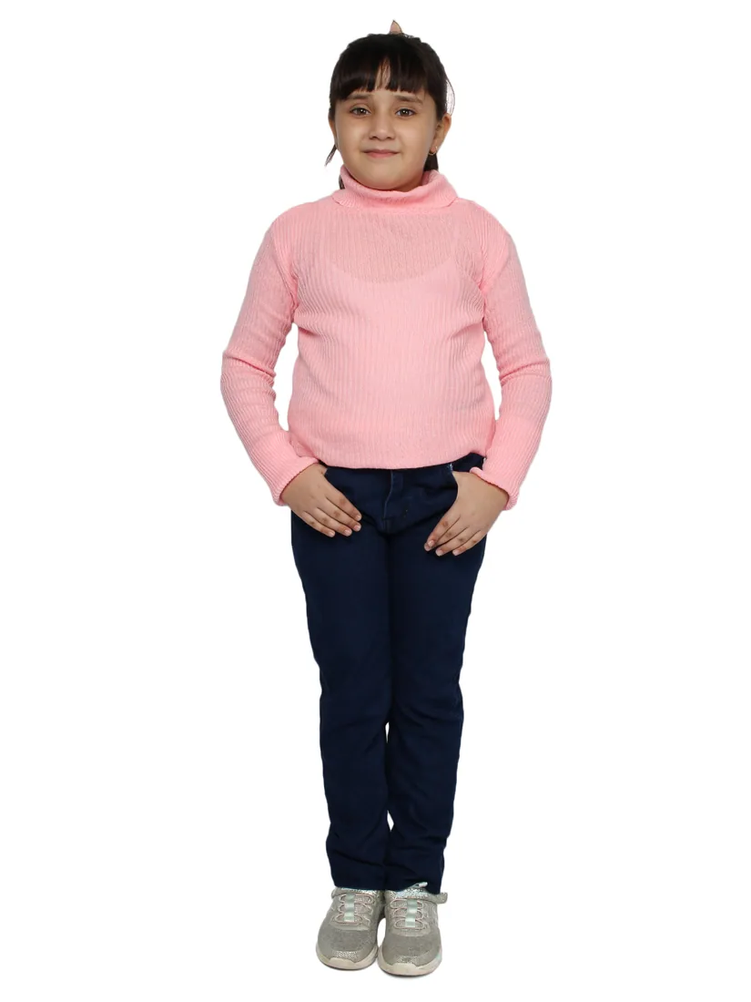 Blush Pink High-Neck Skivvy for girls