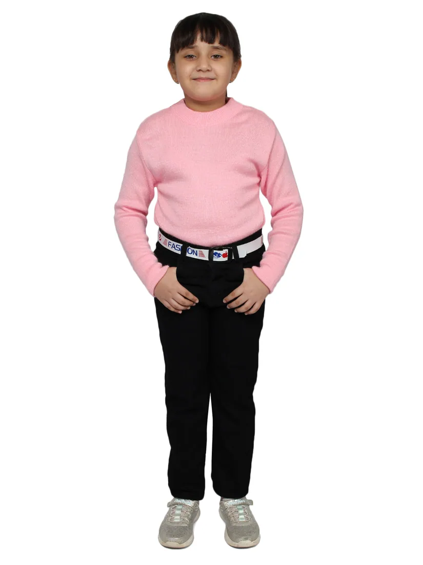 Pink Knit Round-Neck Skivvy for girls