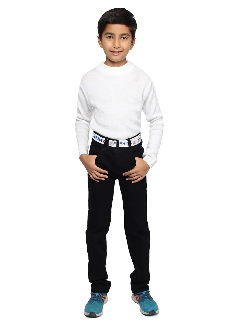 White Ribbed Round-Neck Skivvy for boys