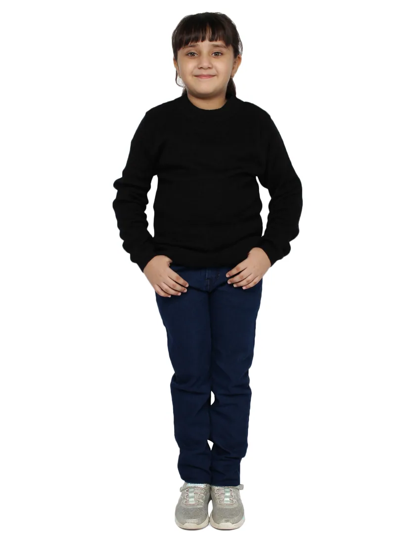 Black Knit Round-Neck Skivvy for girls