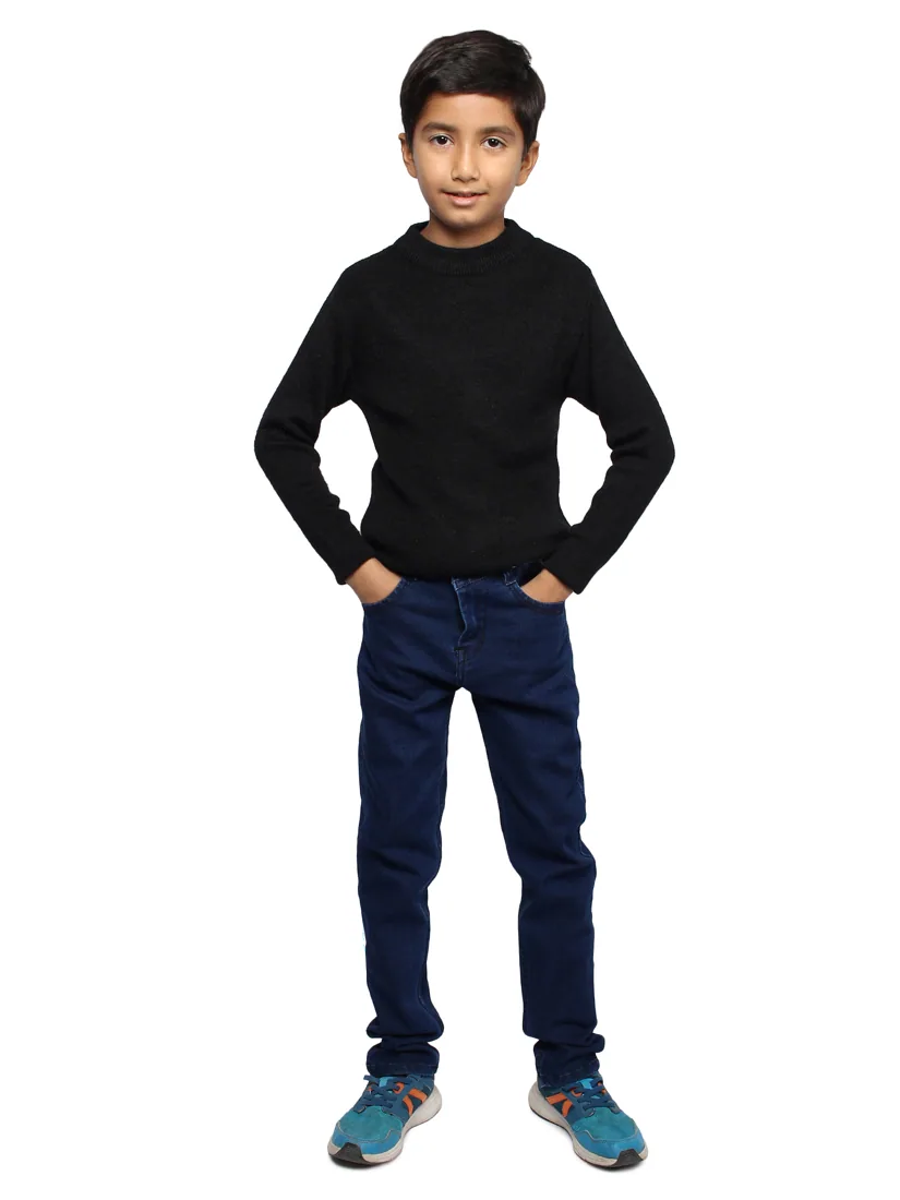 Black Knit Round-Neck Skivvy for boys
