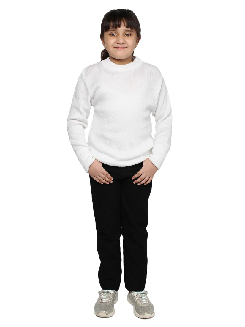 White Knit Round-Neck Skivvy for girls